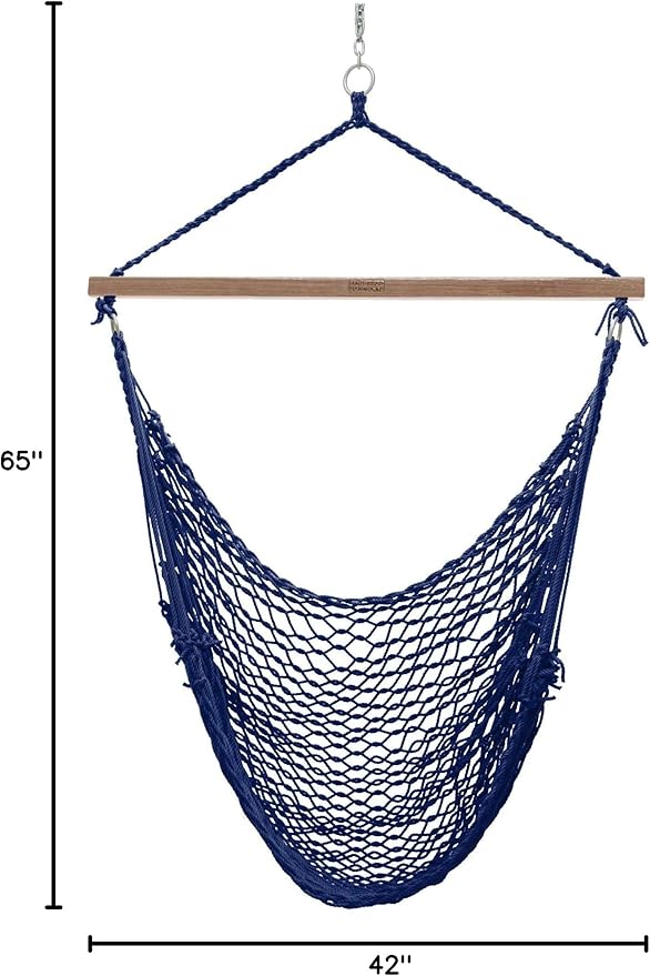 Nags Head Hammocks Navy Blue DuraCord Rope Sling Shot Swing – 42 in. W x 65 in. H, 250 lb Capacity, Cumaru Spreader Bar, Indoor & Outdoor Use, Free Hanging Hardware, Handcrafted in The USA