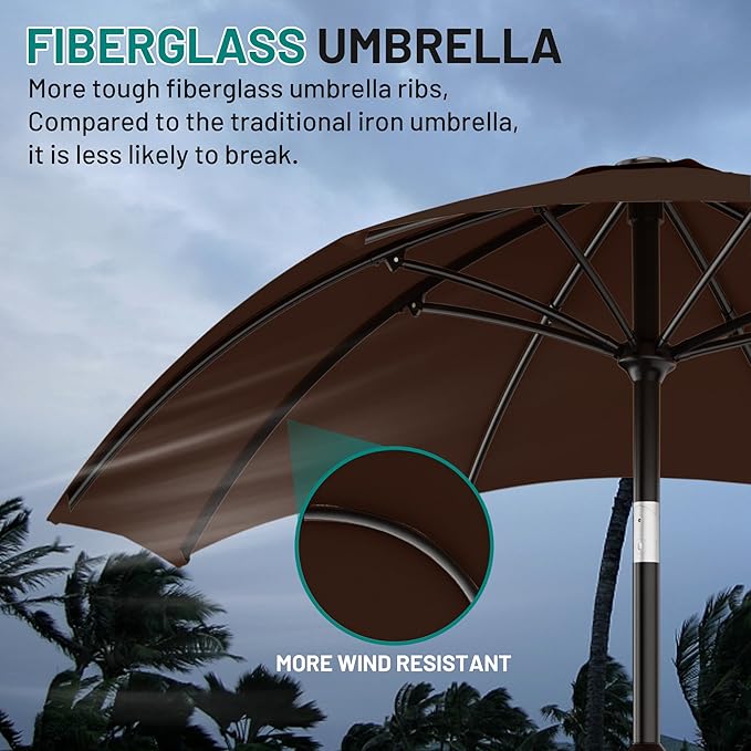 AreShark 10 FT Outdoor Patio Umbrella, Patio Table Umbrella with Push Button Tilt and Crank, Outdoor Patio Umbrellas with 8 Fiberglass Ribs, Patio Umbrellas for Market, Garden, Pool (Brown)