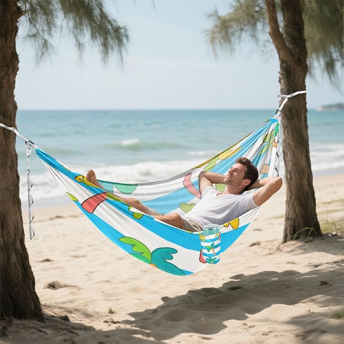 Blue White Striped Coconut Palm 330lb Capacity Hammocks for Camping with Tree Straps Tree Hammock for Camping Travel Accessories hamacas para Patio