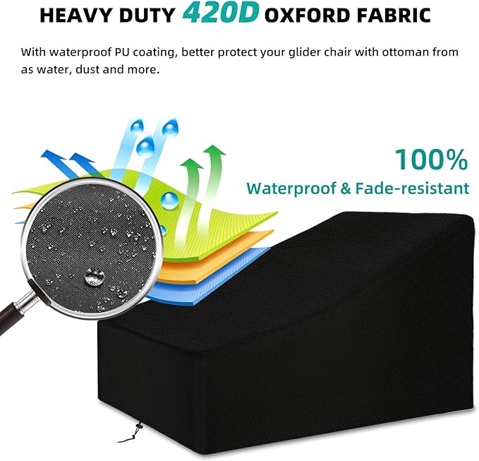 Glider Rocking Chair Cover, Glider Recliner Cover with Drawstring, 420D Heavy Duty Oxford Fabric, Waterproof/Dustproof (55*33.5*20/41.5,Black)