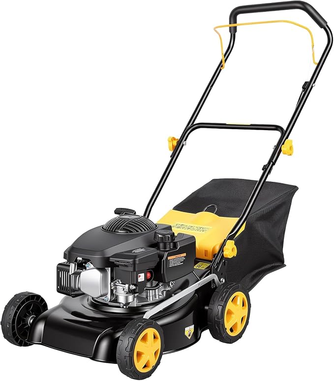 16” Self Propelled Gas Push Lawn Mower,132cc 4-Stroke Air-Cooled Engine,3-in-1 Mowers with 45L Grass Catcher,8-Position Cutting Height (25-75mm),400mm Cutting Width,Hand Push Lawn Mower for Yard