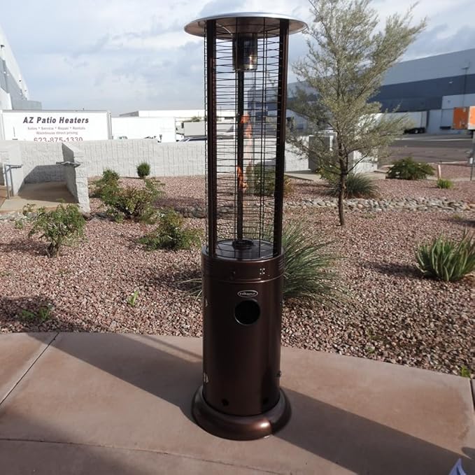 Hiland 77'' Round Glass Tube Patio Heater, 40000 BTU, Black, Propane, Wheels Included, Anti-Tilt Protection