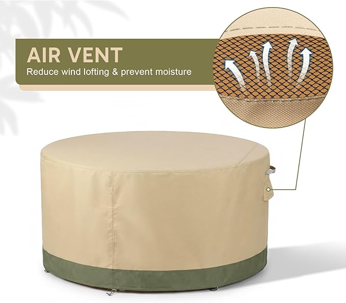 COWVIE Round Patio Dining Set Cover for Outdoor Table and Chairs, 600D Waterproof and UV-Resistant Fabric Patio Furniture Cover with Storage and Air Vent, 62''Dia x 32''H