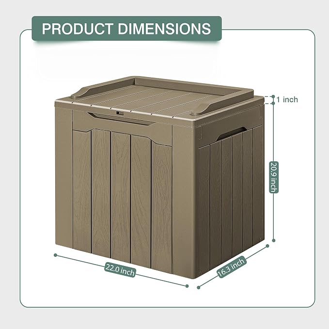 GUNJI 30 Gallon Small Deck Box Outdoor Waterproof Resin Storage Box Lockable Storage Container Outside Package Delivery Box (Beige)