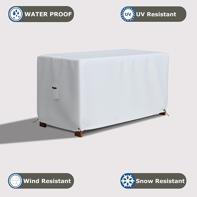 Covers & All Patio Deck Box Cover - Heavy Duty 12 Oz Waterproof Outdoor Yard Cushion Storage Box Protection 100% Weather Resistant with Air Pockets and Drawstring. (44”W X 28”D x 24”H, White)