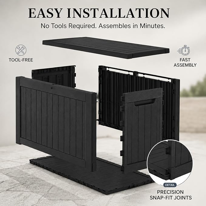 180 Gallon Outdoor Storage Box Resin Deck Box All Weather Waterproof Large Lockable Storage Container Deck Box for Patio Furniture, Garden Tools, Lockable, Black