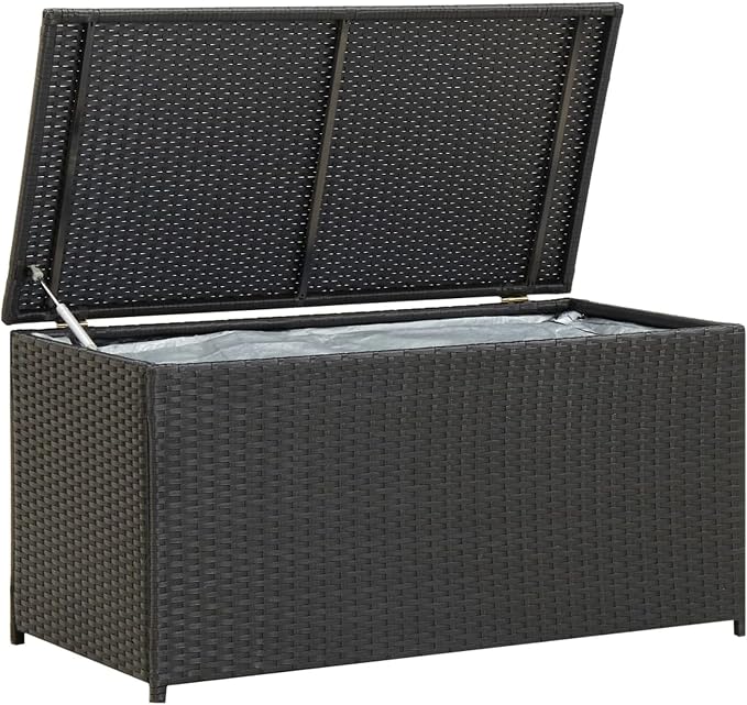 Homgoday Outdoor Storage Deck Box Patio Storage Box Poly Rattan 39.3"x19.6"x19.6" Black