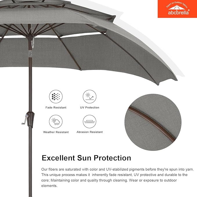 ABCCANOPY 5-Year 10-Year No Fading 9FT 3 Tiers Patio Umbrella, Outdoor Table Umbrella with 8 Sturdy Ribs for Deck, Backyard, Garden, Yard