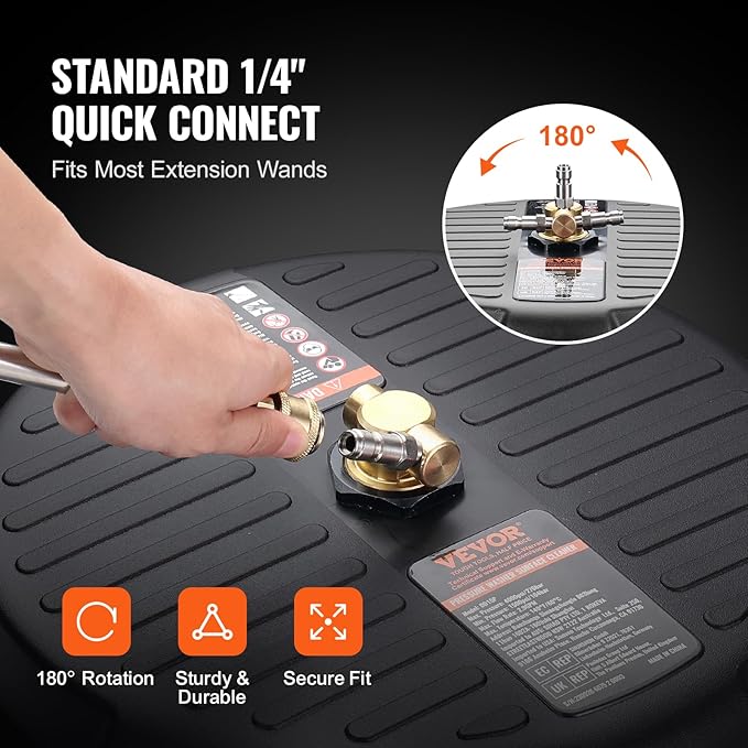 VEVOR 15 Inch Pressure Washer Surface Cleaner, 4000 PSI Universal Power Washer Accessory with 1/4 Inch Quick Connect, Heavy Duty Concrete Cleaner for Driveway, Patio, Floor and Sidewalk