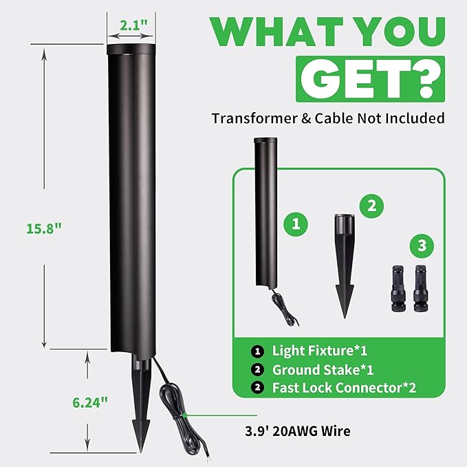 Landscape Path Lights, 12V Low Voltage Pathway Lights Wired, LED Outdoor Waterproof, 5W 200LM Black Aluminum for Yard Walkway Driveway Garden