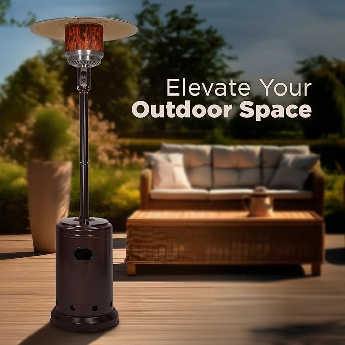 Amazon Basics 46,000 BTU Portable Outdoor Propane Patio Heater with Wheels, Commercial & Residential, Easy to Use, with Water Tank, Havana Bronze, 32.1 x 32.1 x 91.3 inches