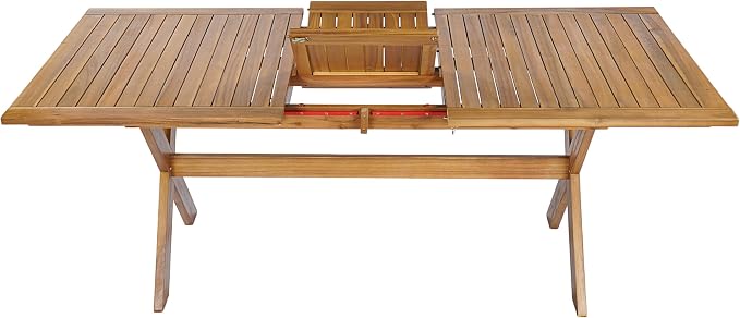 Christopher Knight Home Ronna 7 Piece Acacia Wood Outdoor Dining Table Set for 6, Extendable Dining Table and 6 Patio Chairs with Mesh Back & Seat, Wooden Outdoor Patio Furniture Set, Teak + Beige