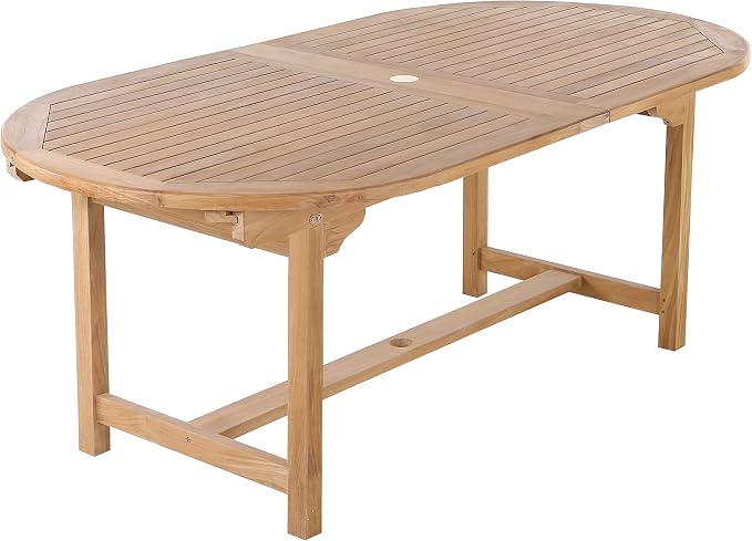 Nordic Style Backyard Premium Teak Wood Adjustable Outdoor Dining Table with Natural Finish – 79″-118″ (Dining Table Only)
