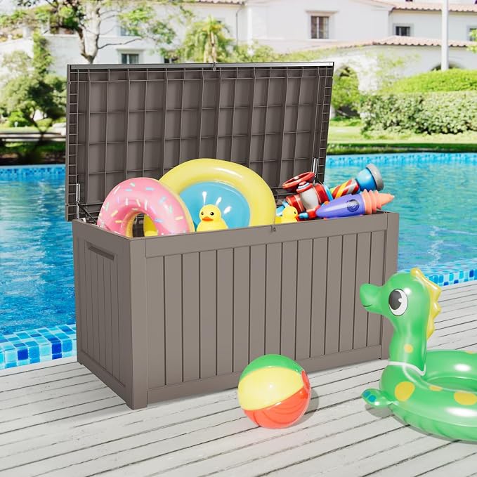 FEFLO 230 Gallon Waterproof Resin Deck Box, Heavy-Duty Outdoor Storage Box | Lockable Lid & UV-Resistant Patio Storage Chest for Garden Tools, Pool Accessories, Package Delivery, Toys, Furniture