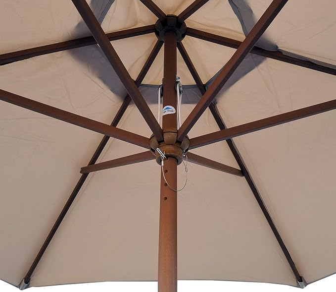 TropiShade 9 ft Wood Market Umbrella with Beige Polyester Cover