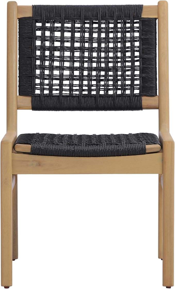 Christopher Knight Home Levi Acacia Wood Dining Table Set for 6, Solid Wood Outdoor Dining Set for 6, 7 Piece Patio Dining Table and Chair Set with Wicker Seat & Back, Black + Light Teak