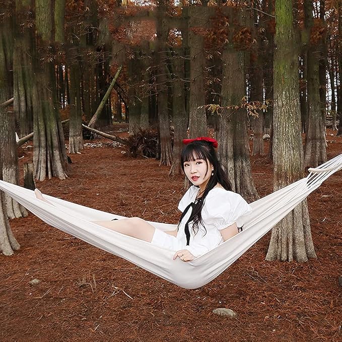 Camping Hammock, Single Camping Hammock Garden Hammock for 2-100% Cotton Outdoor Garden Double Hammock with Travel Bag