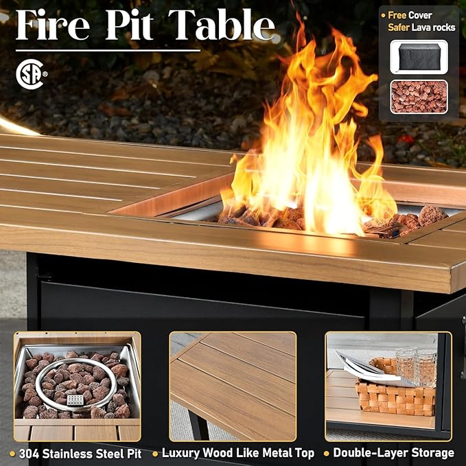 11 Piece Outdoor Patio Furniture Set with 46" Fire Pit Table, Wicker Sectional Conversation Set Whit Swivel Chairs,Modern Outside Sofa for Balcony Backyard(Gray)
