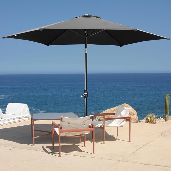 9ft Patio Umbrella Outdoor Portable Table Market Umbrella with Push Button Tilt/Crank,Black