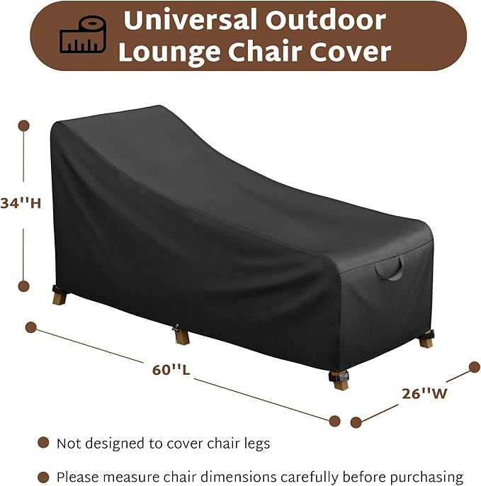 iBirdie Outdoor Lounge Chaise Chair Cover 60L x 26W x 34H inch Waterproof Patio Furniture Covers Lawn Pool Chair Cover 2 Pack Black