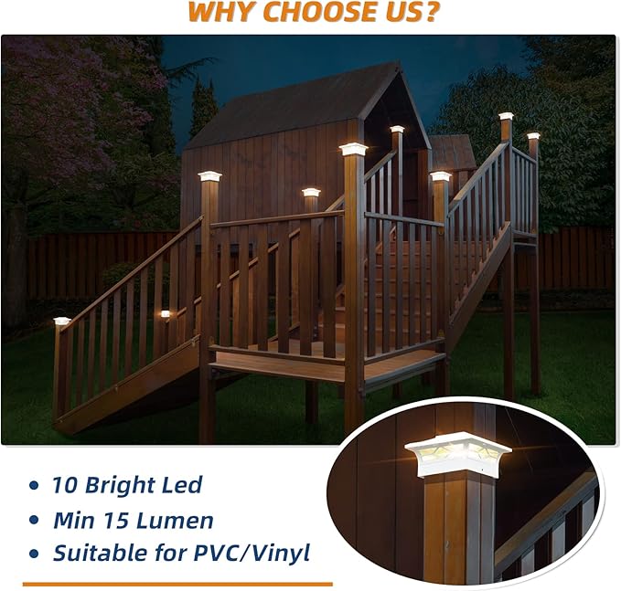 APONUO Solar Post Cap Lights,12 Pack 2-Modes Bright 4x4 Post Solar Lights Auto On Off,Outdoor Waterproof Garden Patio Fence Deck Patio Decor for Fence Deck Post Caps 4x4 6x6 Wood,4x4 Vinyl