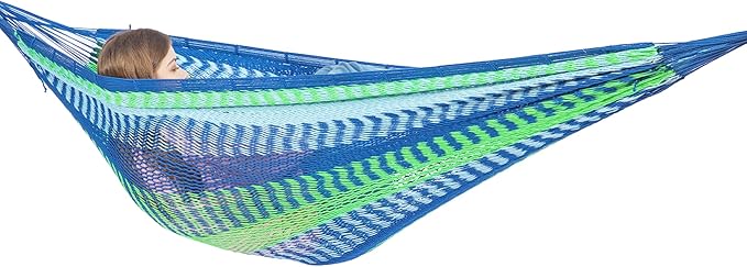 PNAEUT Handwoven Mayan Hammock, Thick Soft Rope Double Hammock for Outdoor Outside & Indoor, 600 lbs Capacity Heavy-Duty, Includes Tree Straps, Carabiners & Carry Bag(Lake Superior, X-Large)