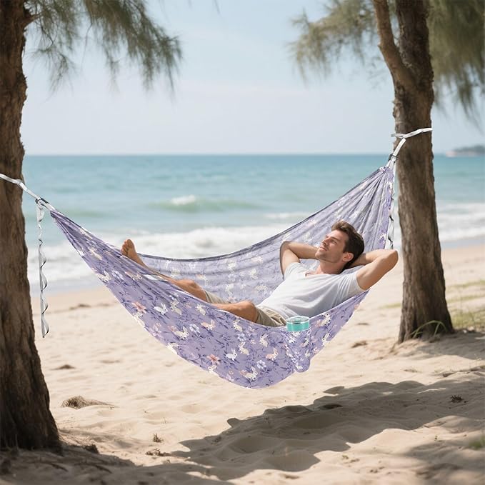 Camping Hammock Outdoor Hammocks for Outside Purple Flower Rabbit Beach Trees Portable Lightweight with Pockets Tree Straps Indoor