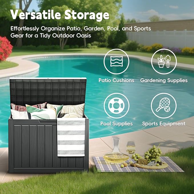 LubanNese Outdoor Storage Box, 50 Gallon Waterproof Resin Deck Box, Storage Bin for Package Delivery, Patio Furniture Cushion, Garden Tools, Pool Accessories, Weatherproof and UV Resistant