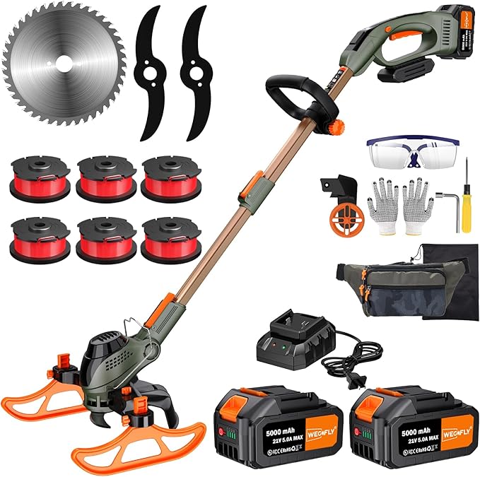 13-Inch String Trimmer Cordless,(2 x 21V 5.0Ah Batteries & Charger), Trimmer/Edger/Lawn Mower/Brush Cutter 4-in-1 (A)