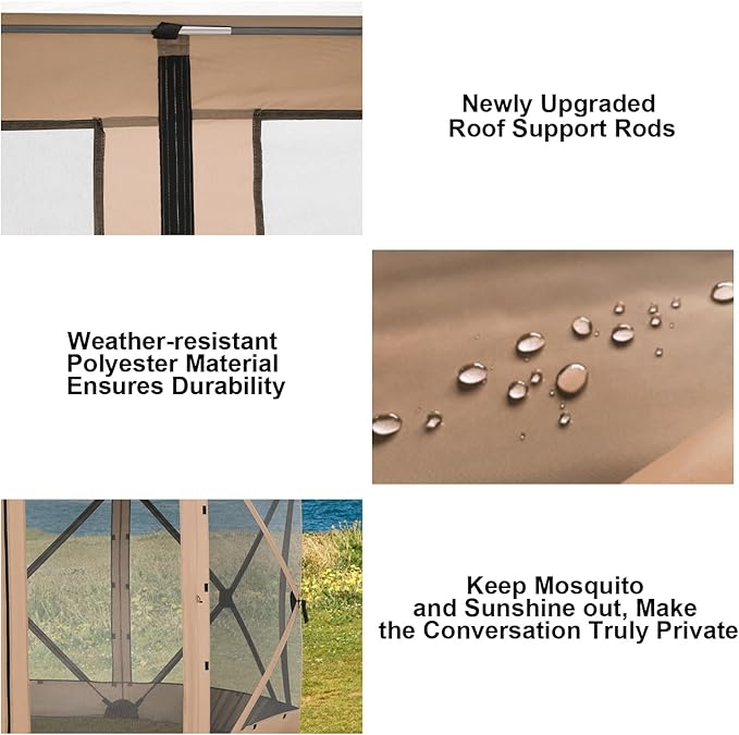 COBIZI 12x12 FT Pop Up Canopy Extendable Tent, Gazebos On Clearance with Removable Roof, Screened in Gazebo with sidewalls, Screen Tents Portable carpas para Patio for Outdoor Camping,Backyard,Khaki