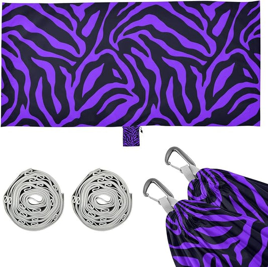 Purple Black Print Camping Hammock, 330lbs Load Capacity, Comfortable Portable Hammock with Tree Straps for Outdoor, Backyard, Beac
