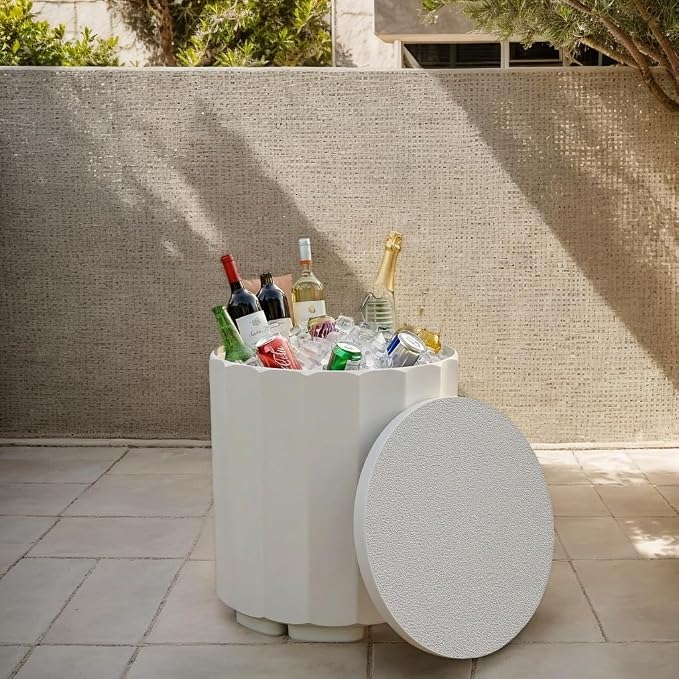 Zapdos 3-in-1 Outdoor Cooler Side Table, Dense Fluted Design, 330lbs Capacity Patio Ice Bucket