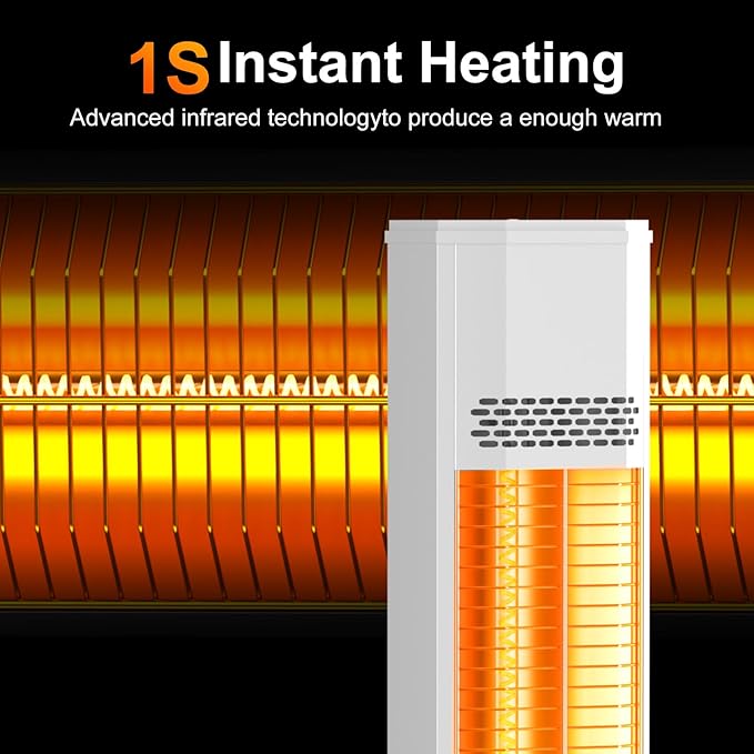 Outdoor Patio Heater with 9 Heat Levels,Space Heater for Garage Backyard Room Indoor,1500W Fast Electric Infrared Heater with Remote,9H Timers,Waterproof,Child Lock, Large