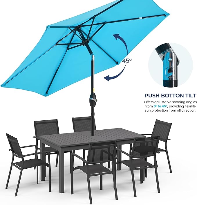 Wisteria Lane Outdoor Patio Umbrella, 7.5' Patio Umbrella, Market Umbrella, Large Outdoor Umbrella, Metal Pole Umbrella with Push Button Tilt and Crank, Polyester Canopy