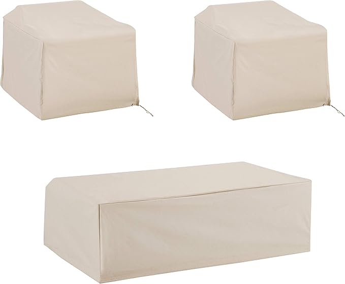 Crosley Furniture Patio Furniture Covers, Waterproof 3-Piece Cover Set for Outdoor Chairs and Coffee Table, Tan