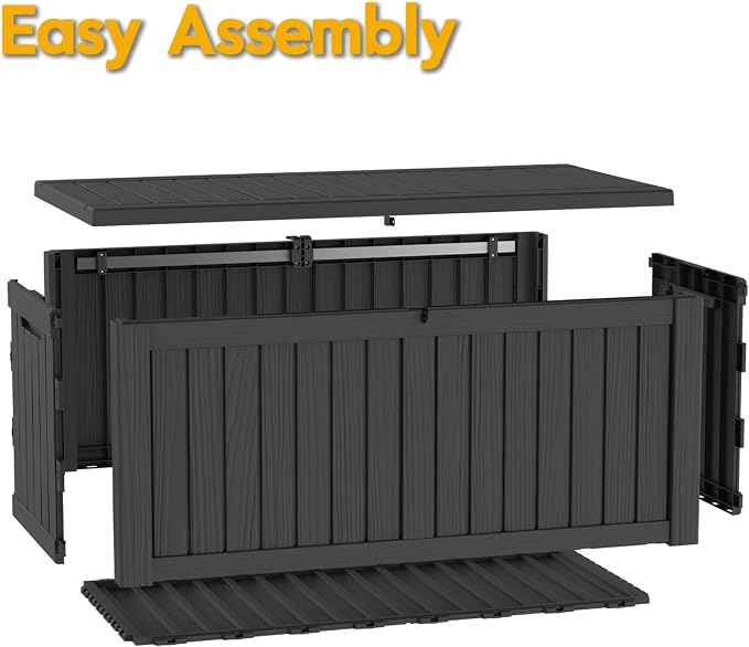 LAUSAINT HOME 180 Gallon Resin Deck Box for Outdoor Storage, XXL Waterproof Patio Storage Bench with 1200lb Weight Capacity, Large Lockable Toy Box for Porch, Poolside and Backyard (Black)