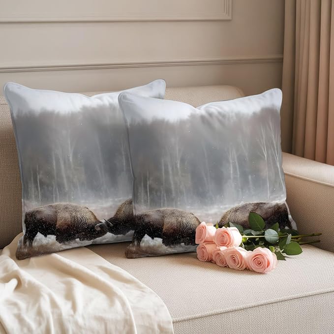 Fighting Bulls Outdoor Pillow Covers 18"x18" Set of 2, Landscape Powerful Animal Waterproof Throw Pillow Covers for Patio Furniture, Decorative Cushion Covers for Porch