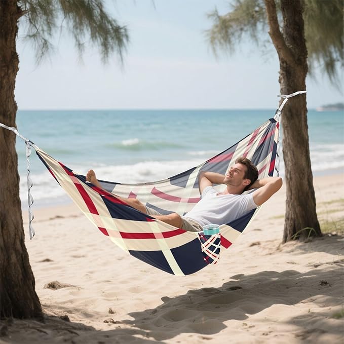 Red Black and White Plaid Pattern 330lb Capacity Hammocks for Camping with Tree Straps Indoor Hammock for Outside Patio Backyard Poolside hamaca inflable para Piscina
