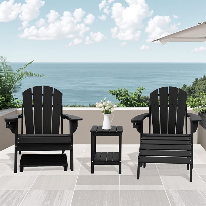 IVY&LANE Adirondack Outdoor Side Tables Set of 2 | HDPE Plastic | Patio End Table with Storage | 2-Shelf | Weather Resistant | Black | 14 x 13 Inches | for Outside Porch Backyard Indoor