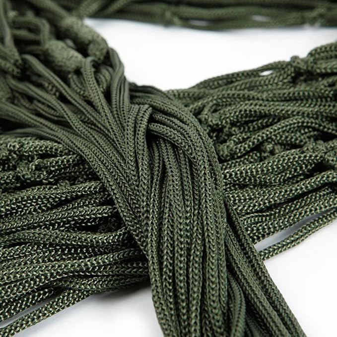 HOMSFOU Thickened Army Green Outdoor Camping Hammock with Mesh Nylon Rope and Tie Straps, Single Portable Hanging Swing Chair for Backpacking and Backyard Use