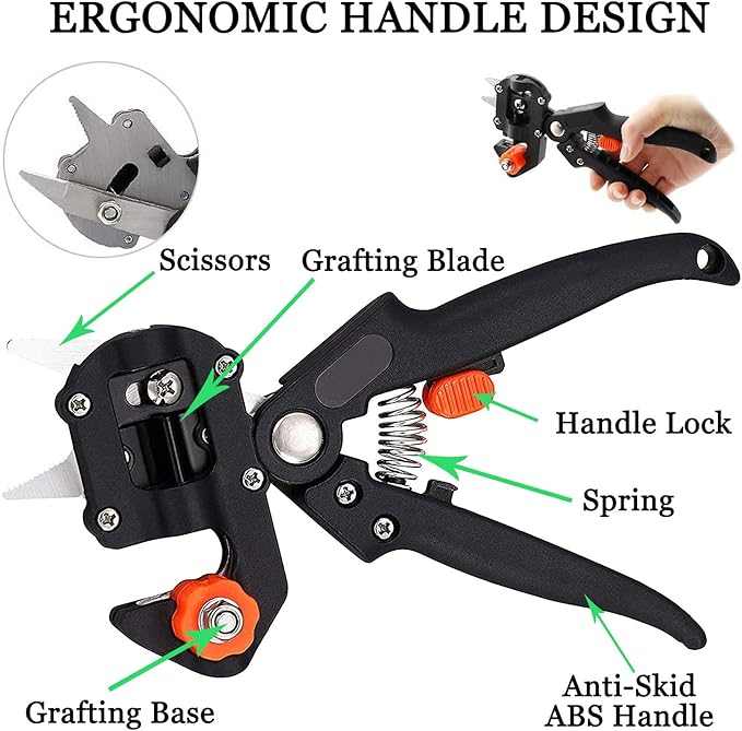 2-in-1 Garden Grafting Tools Pruner Kit, V-Graft Omega-Graft and U-Graft, Plant Branch Vine Fruit Tree Cutting Tool Kits Scissors