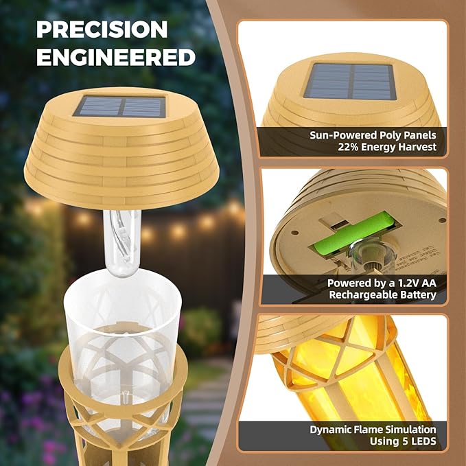 Solar Flickering Flame Torch Lights 2Pack - IP65 Waterproof Dusk to Dawn Auto On/Off, Outdoor Decorative Lights for Garden Yard