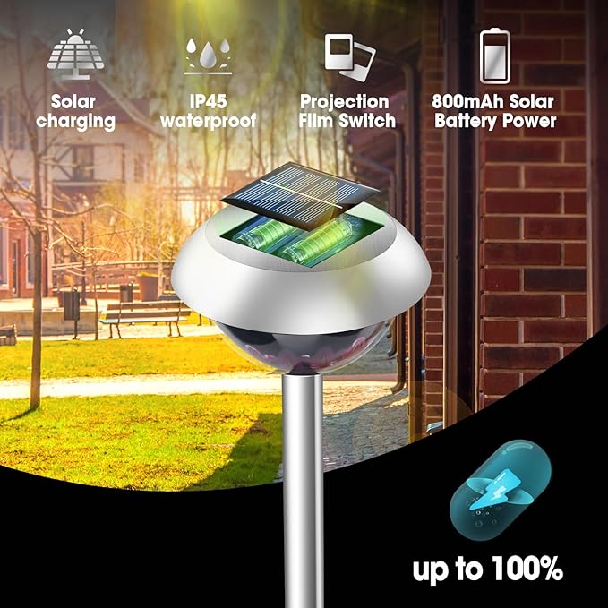 LAVAED Solar Light Outdoor Waterproof,Solar Powered Garden Lights Stainless Steel LED Outside Walkway Lamp DIY Projection Pathway Lighting for Yard Backyard Lawn Landsacpe Decorative Gifts(2Pack)