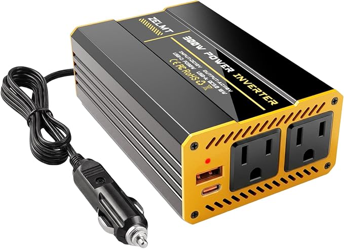300W Car Power Inverter, DC 12V to 110V AC Car Plug Adapter, 30W USB-C &18W USB-A Fast Charging with AC Power Outlet, Car Cigarette Lighter Adapter, Portable Car Charger for Laptop on Road Trip