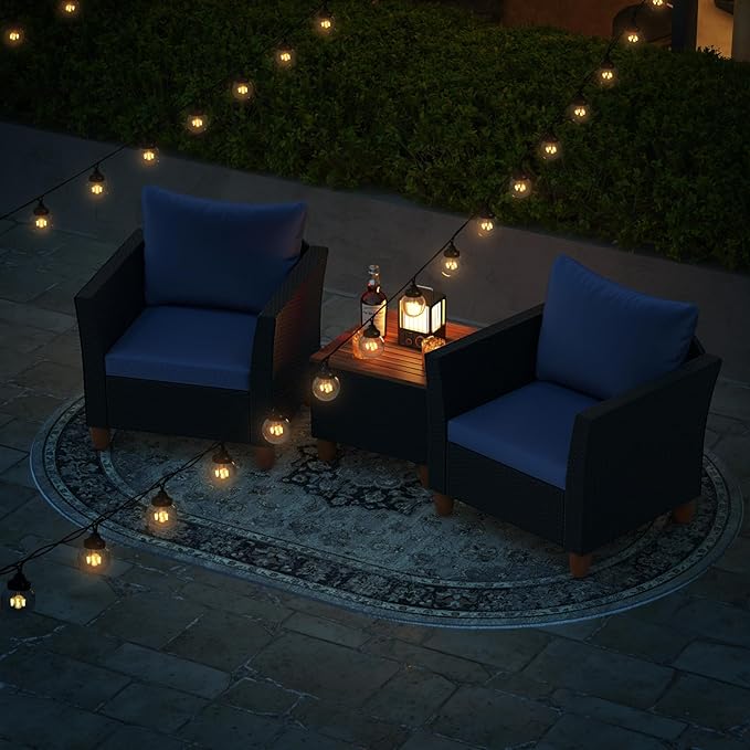 HAPPYGRILL 3 Pieces Patio Conversation Set with Storage Coffee Table, PE Rattan Wicker Sofa Set with Cushions, Acacia Wood Outdoor Furniture for Balcony Backyard Porch Garden