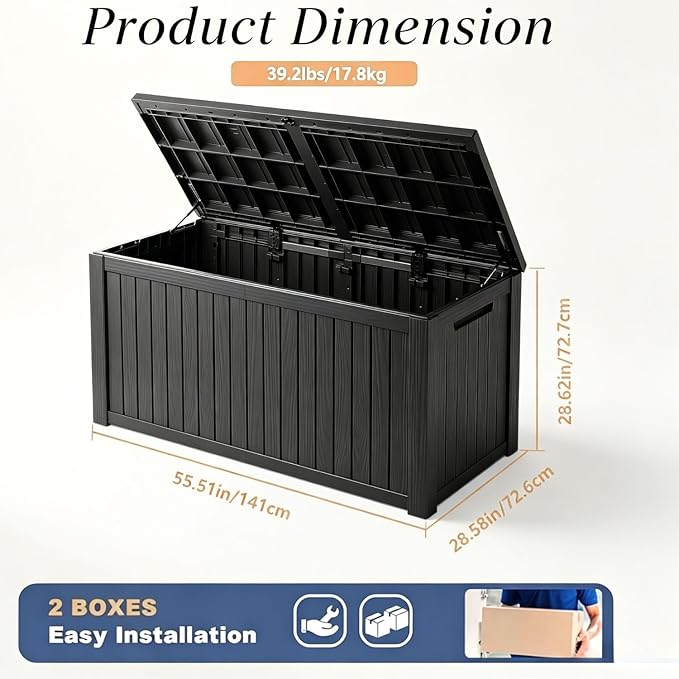 200 Gallon Outdoor Storage Deck Box, Large Storage Organizer for Patio Furniture Accessories, Garden Tools, Indoor Storage for Cushion, Black