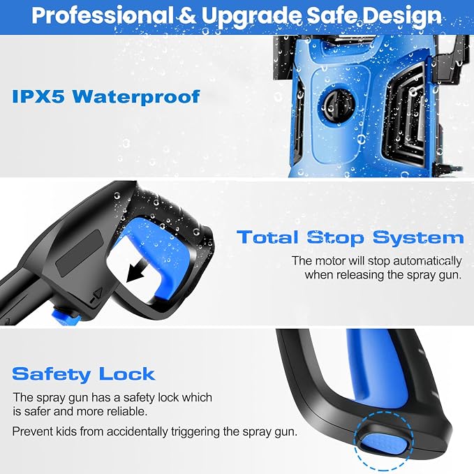Pressure Washer 4800PSI, Power Washer with with 33ft Pressure Hose, 4 Nozzle and Foam Cannon, Powerwashers for Home, Cars, Patio, Blue