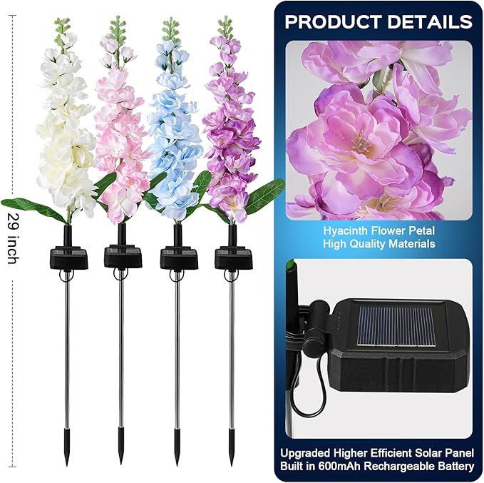 TANSOREN 2 Pack Solar Garden Lights Outdoor, LED Colorful Waterproof Solar Powered Hyacinth Flowers Landscape Lights for Patio, Outside Yard, Pathway Decorative, Décor, Gifts, Two Lighting Modes