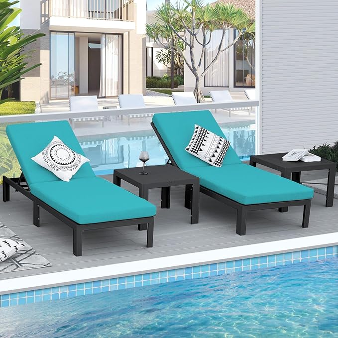 NICESOUL 14 Person Modern Aluminum Outdoor Patio Furniture Set with Chaise & Side Table, 29" Wide Deep Seating, Water Resistant Modular Sectional Couch, Oversized Conversation Set for Poolside, Teal