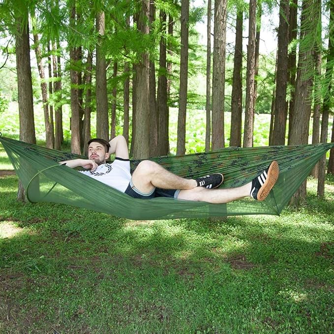 Camping Hammock, Lightweight Nylon Parachute, Portable Indoor & Outdoor Tree Hammock with 2 Hanging Straps & Tent Net, Travel Hammocks, Backyard, Camping-A||290140CM